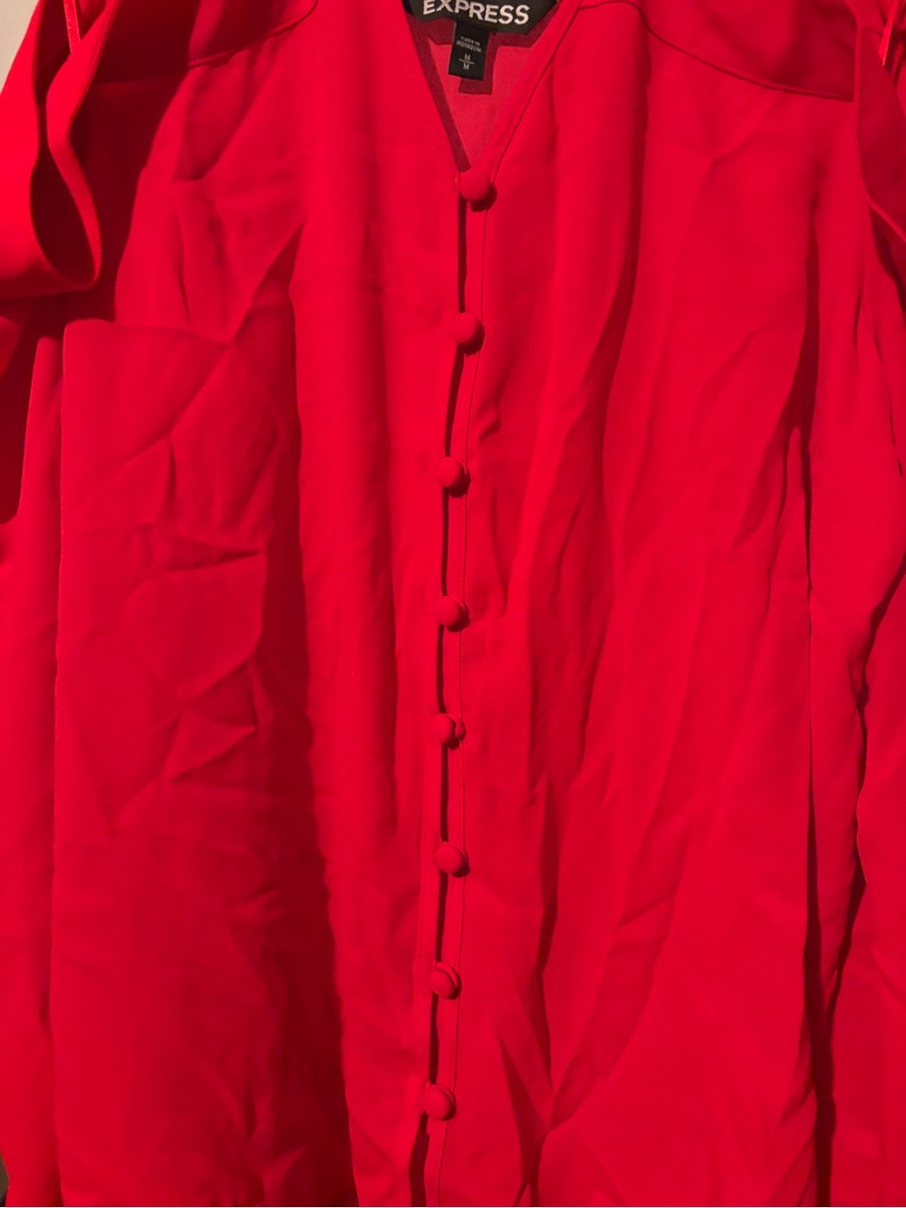 Express Red Cold-Shoulder Button-Front Top - Picture 5 of 7